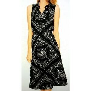 Talbots | Black & White Geometric/Handkerchief Design Sleeveless Midi Dress